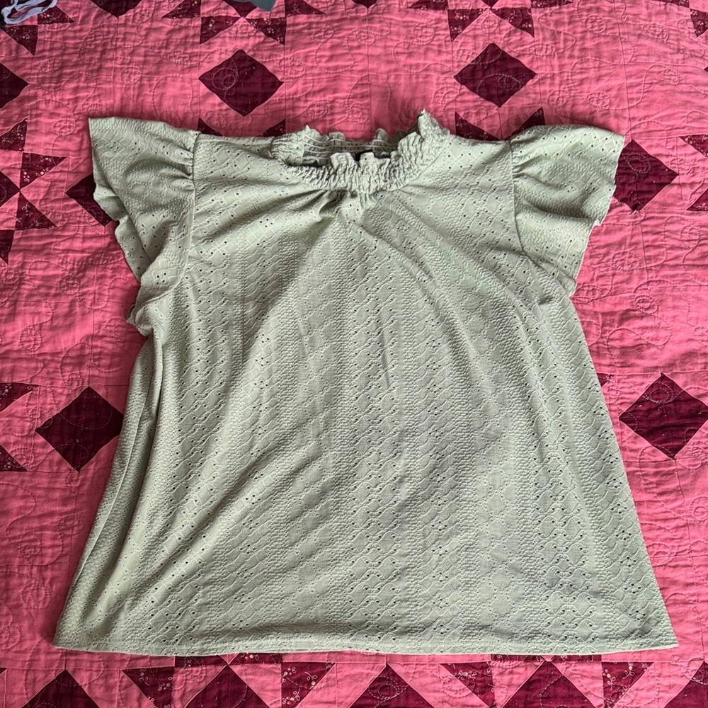 W5 Sage Green Eyelet Ruffle Blouse